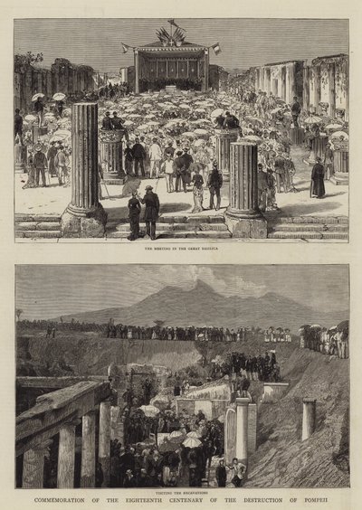 Højtideligholdelse af det attende århundrede for ødelæggelsen af Pompeji (gravering) af English School