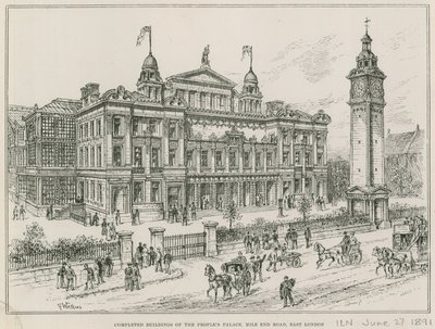 Færdiggjorte bygninger af Peoples Palace, Mile End Road, East London af English School