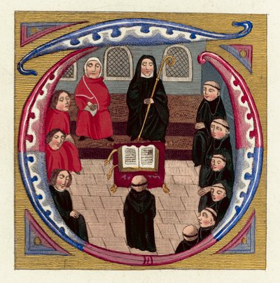 Bekræftelse af almissebrevet (farvet gravering) af English School