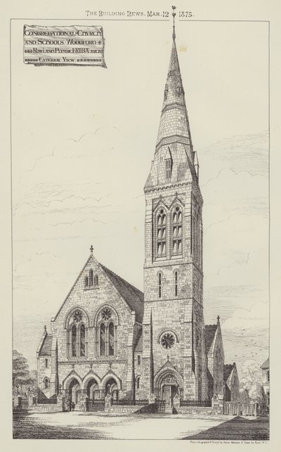 Congregational Church and Schools, Woodford (gravering) af English School