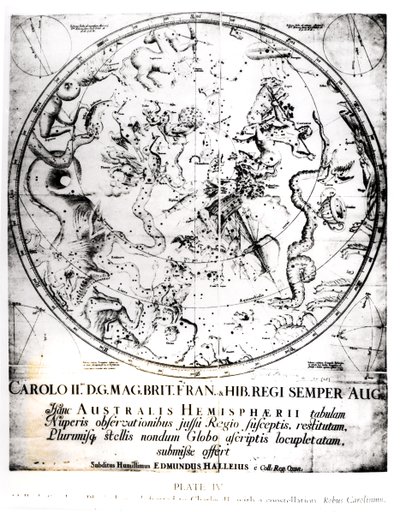 Stjernebilleder på den sydlige halvkugle, fra "Synopsis of Comets" af Sir Edmund Halley (1656-1742) 1705 af English School