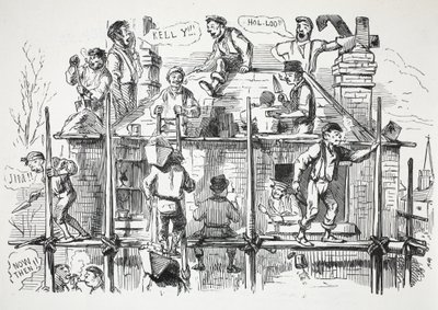 Bygningsarbejdere, illustration fra Punch af English School