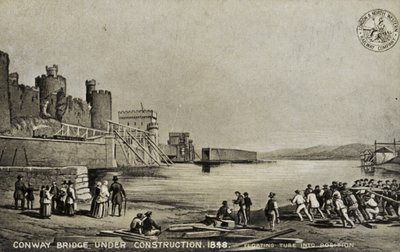 Conway Bridge under opførelse, 1848 af English School
