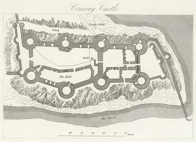 Conway Castle (engraving) af English School