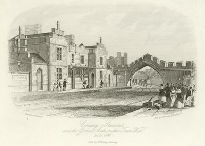 Conwy Station og den gotiske bue i bymuren, bygget 1847 af English School