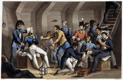 Cookpit i "" Historiske, militære og flådeanekdoter og hændelser, der ankom til Storbritanniens og deres allieredes våben og endte i Waterloo"" af Edward Orme. Ill. af Fry, Sutherland, Clark, Dubourg, W.Heart, JA, Atkinson... Udg. 1819, London. af English School
