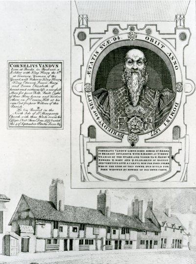 Cornelius Van Dun (1483-1577) Memorial and Almshouses, 1798 af English School