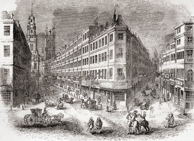 Cornhill, The Exchange og Lombard Street, London, England i midten af det 19. århundrede, fra Old England: A Pictorial Museum, pub. 1847 af English School