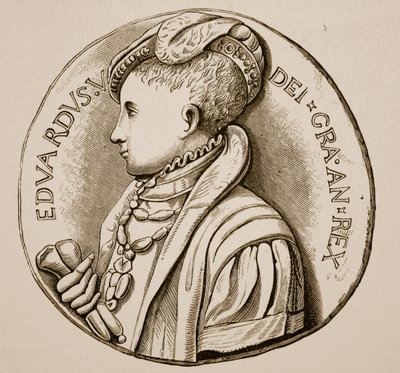 Kroningsmedalje af Edward VI (sepia foto) af English School