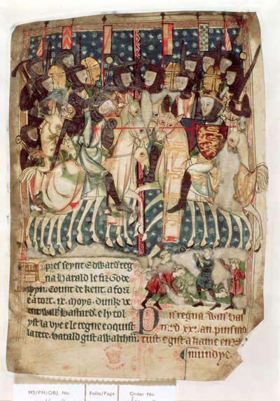 Cott Vitt A XIII f.3v William dræber Harold i slaget ved Hastings, fra 