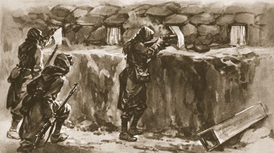 Sommerhusvinduesgardiner som skærme med smuthuller: En fransk redskab til at forvirre fjendens skarpretter, fra The Illustrated War News, 1915 af English School