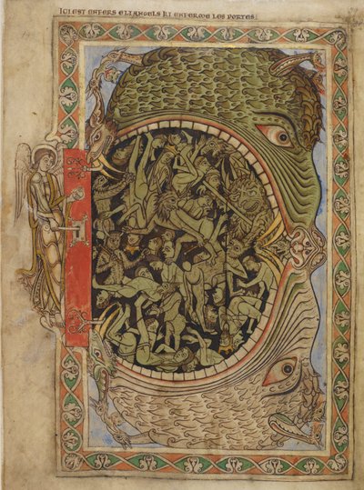 Bomuld Nero C IV f.39 Helvedes kæber fastgjort af en engel, fra Henrik af Blois