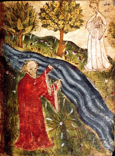 Bomuld Nero Ms A X, f. 42 Drømmeren med perlepigen, ca. 1375-1400 (vellum) af English School