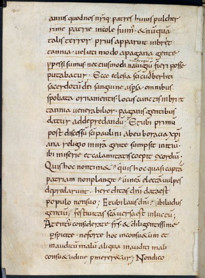 Bomuld Vespasian A. XIV, f.126v Letter of Alcuin, der tilbyder commiserations på vikingeangrebet på Lindisfarne i 793 (blæk på vellum) af English School