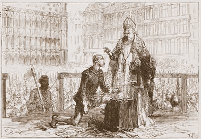 Grev Egmont på stilladset før hans henrettelse, illustration fra 