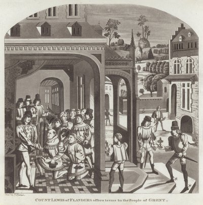 Graf Ludwig von Flandern bietet den Menschen von Gent Bedingungen an von English School