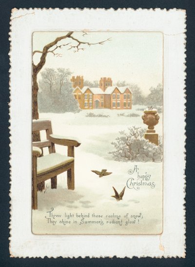 Landsted i sneen, julekort af English School