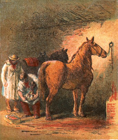 Landsbyens smed, der skoer landmandens vognhest af English School