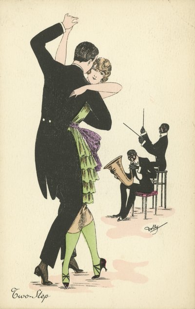 Par danser to trin (farve litho) af English School