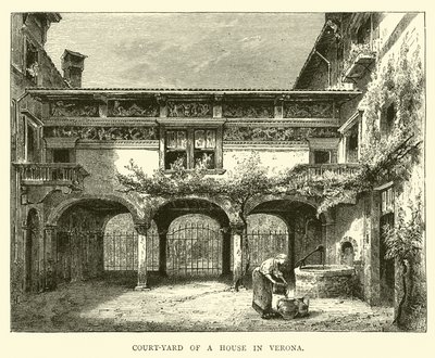 Court-yard of a house in Verona  af English School