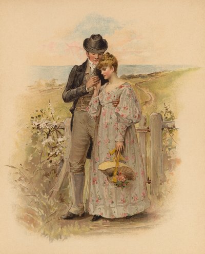 Horerende par på gåtur i landskabet (chromolitho) af English School