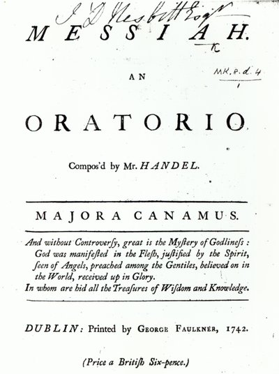 Cover til Nodehæfter til Händels Messias, udgivet i 1742 af English School