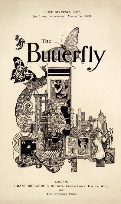 Forside af The Butterfly Magazine, udgivet 1. marts 1899 (lito og bogtryk) af English School