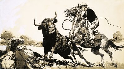 Cowboys i den australske outback forsøger at reb en tyr af English School