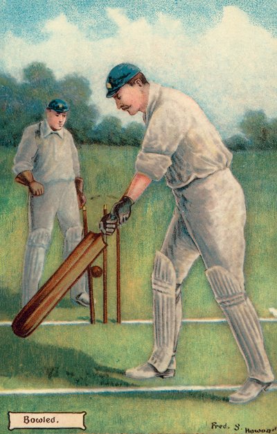 Cricket: Bowled (farvelitografi) af English School