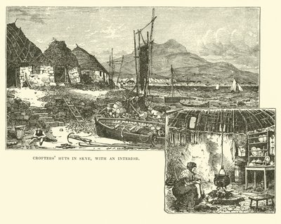Crofters hytter i Skye, med et interiør af English School