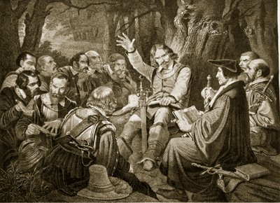 Cromwell før slaget ved Dunbar, 1650, illustration fra Hutchinsons Story of the British Nation, ca. 1923 af English School