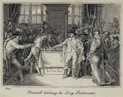 Cromwell opløser det lange parlament (gravering) af English School