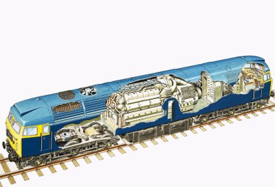Udskåret tegning af en britisk Raul Class 47 Brush 2.750 hk dieselelektrisk lokomotiv af English School