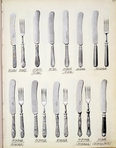 Bestikdesign, fra et handelskatalog over husholdningsvarer og tilbehør, ca. 1890-1910 af English School
