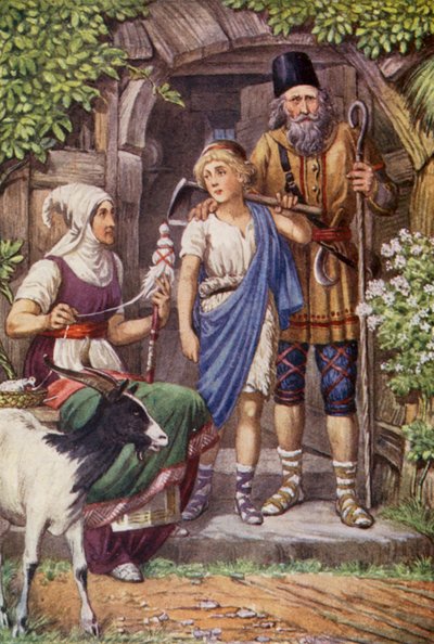 Cyrus og hyrden (farvelitografi) af English School