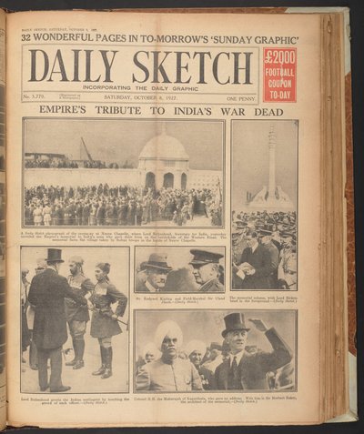 Daily Sketch, der viser Rudyard Kipling i Neuve Chapelle, 8. oktober af English School
