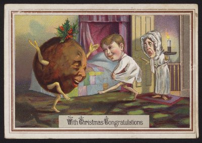 Dansende julebudding (chromolitho) af English School