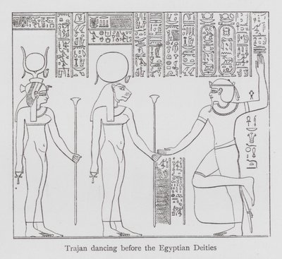 Dans: Trajan danser foran de egyptiske guder (litho) af English School