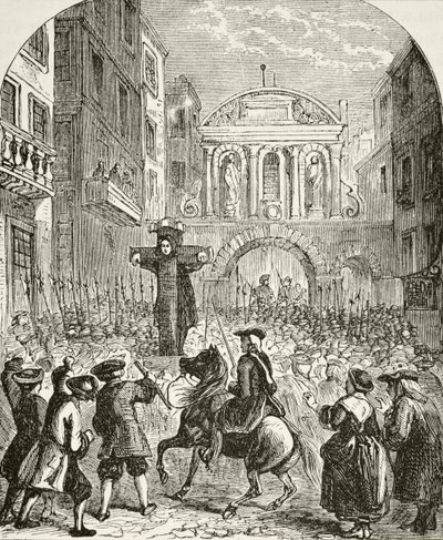 Daniel Defoe i søjlen på Temple Bar, fra 