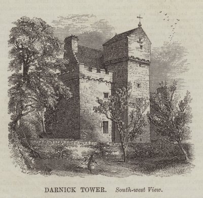 Darnick Tower, sydvestlig udsigt (gravering) af English School