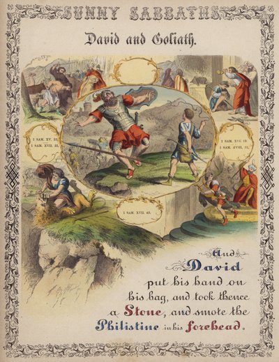 David og Goliat (farvet gravering) af English School