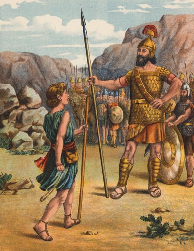 David og kæmpen Goliat (farvelitografi) af English School