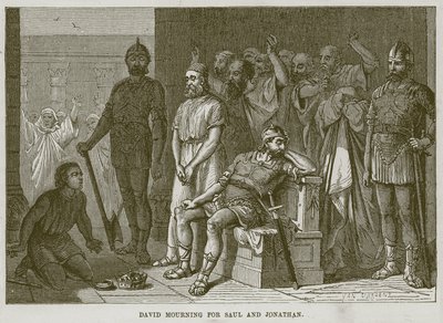 David sørger over Saul og Jonathan, illustration fra The Childs Bible, ca. 1880 af English School