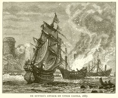 De Ruyters angreb på Upnor Castle, 1667 af English School