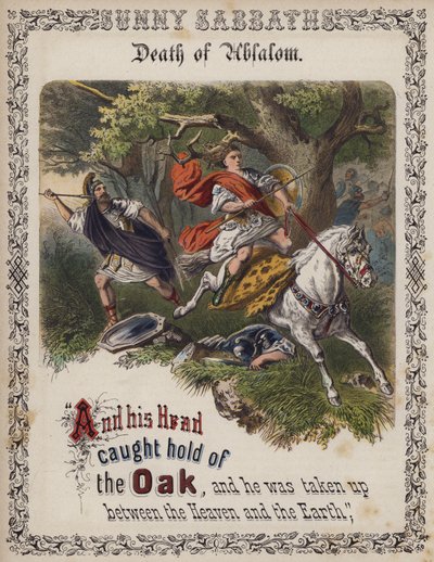 Absaloms død (farvet gravering) af English School