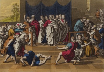 Ananias død (farve litho) af English School