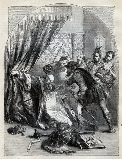 Cardinal Beatons død, 29. maj 1546 - Kardinal David Beaton (c1494-1546), ærkebiskop af St. Andrews, myrdet under den skotske reformation - indgravering fra "" History of England"" af Cassell Petter & Galpin, London (1890) af English School