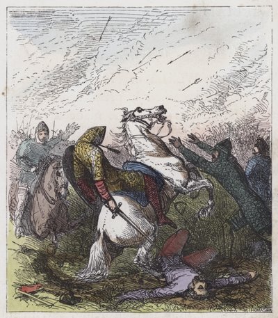 Harolds død (farvet gravering) af English School