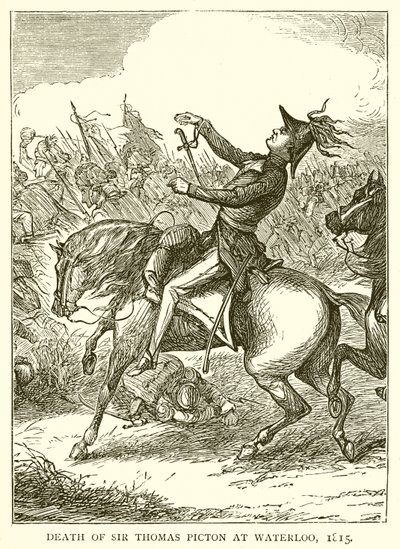 Sir Thomas Pictons død i Waterloo, 1815 af English School