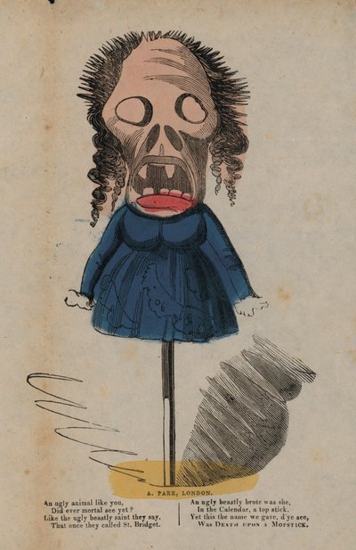 Døden på en mopstick (farvet gravering) af English School